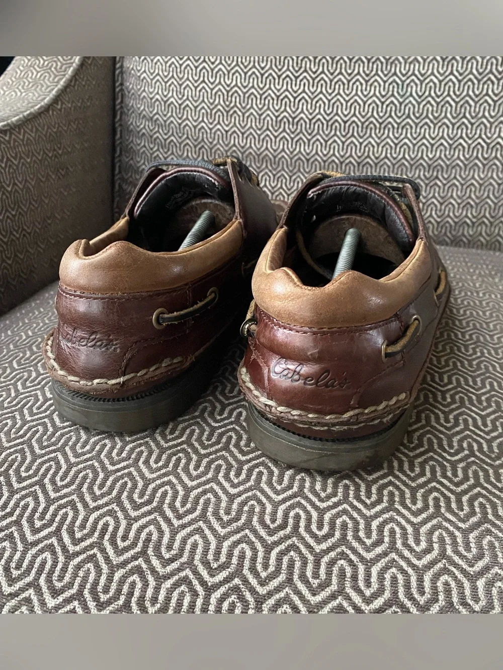 Cabelas Leather Boat Shoes Brown Moc Toe Lace Up Mens 11 Vibram Outsole Topsider